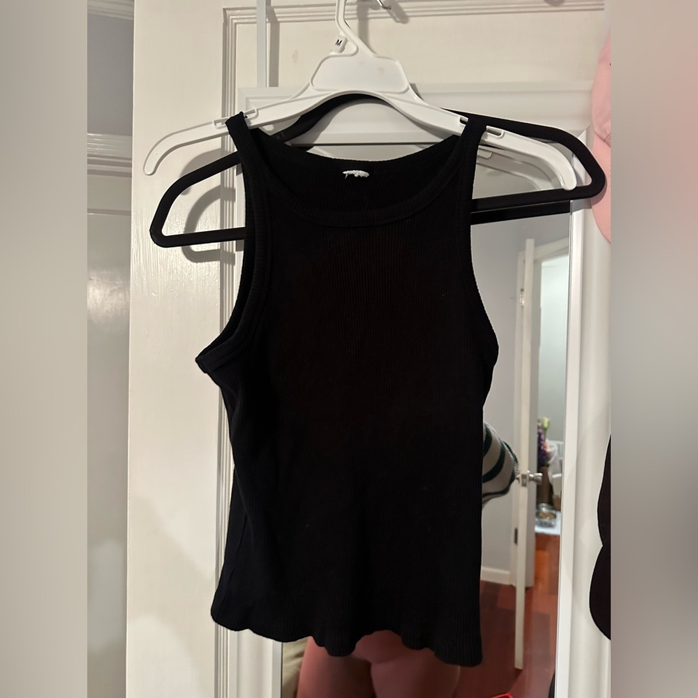 Zara Topshop Classic Racerback Ribbed Knit Tank Top Women Black M